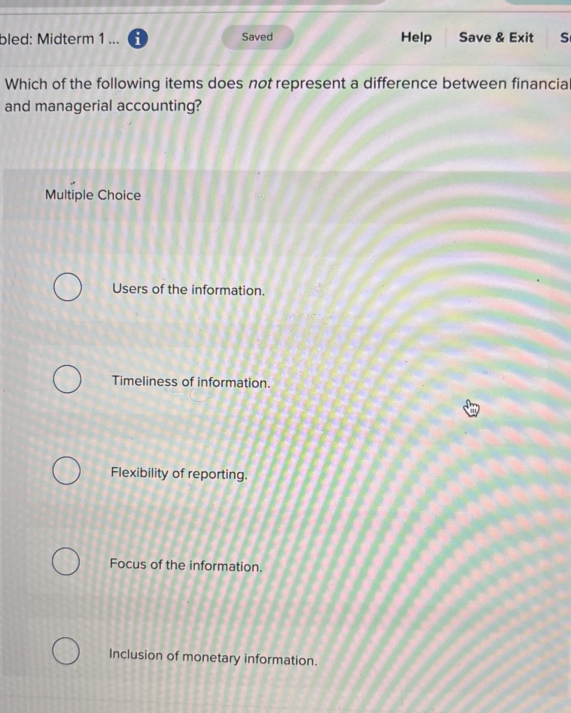 bled: Midterm 1 . . . i Help Save & Exit S Which