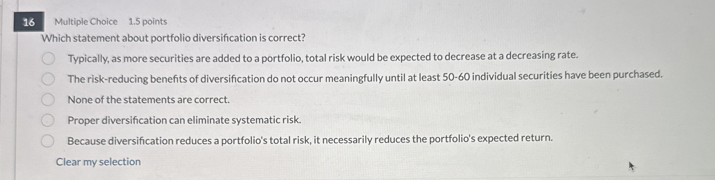 1 6 Multiple Choice 1 . 5 points Which statement