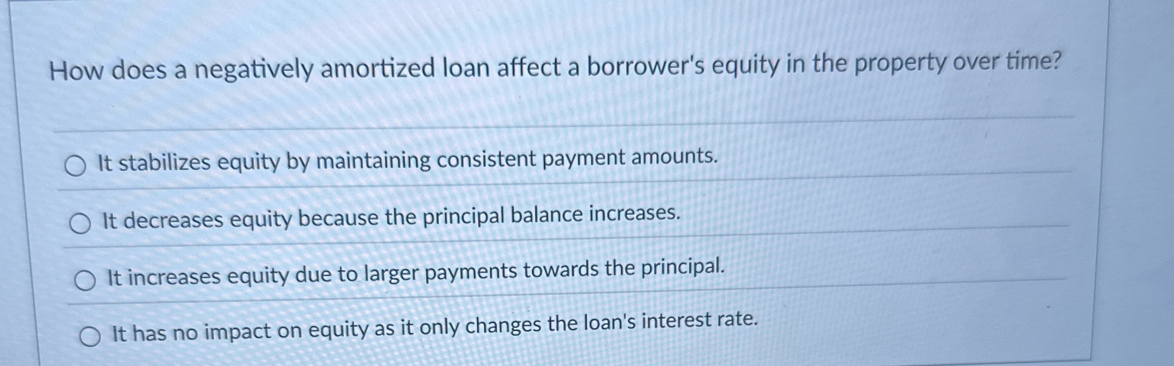 How does a negatively amortized loan affect a
