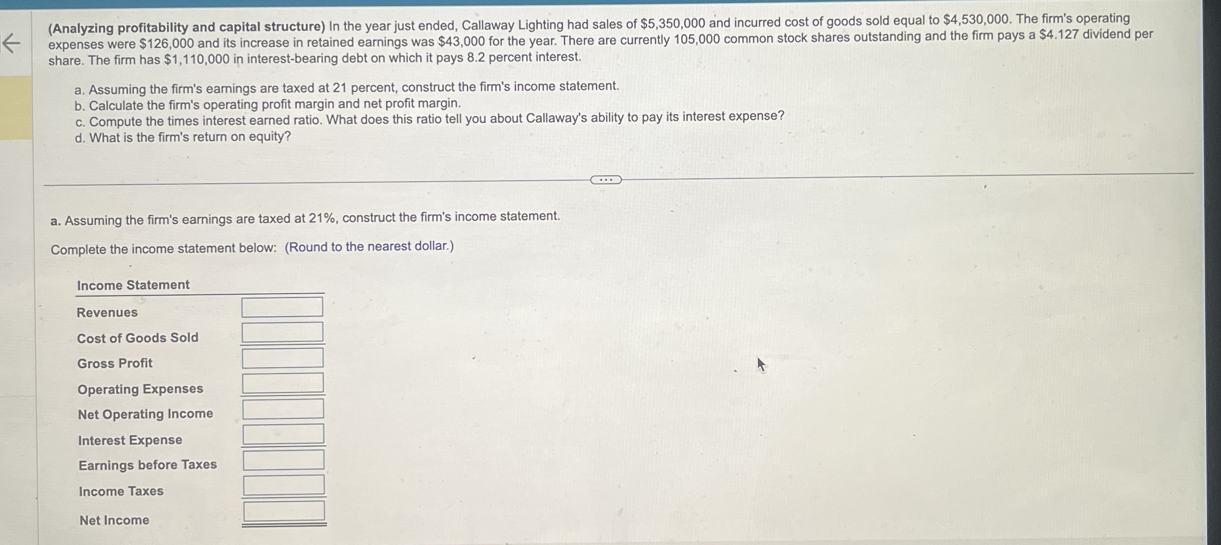 ( Analyzing profitability and capital structure )