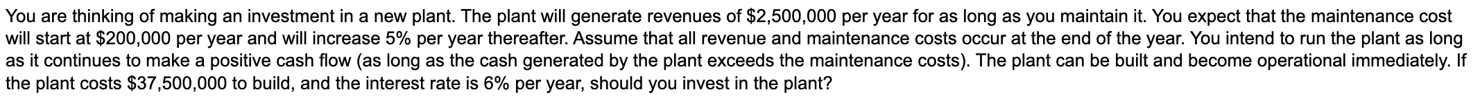 You are thinking of making an investment in a new