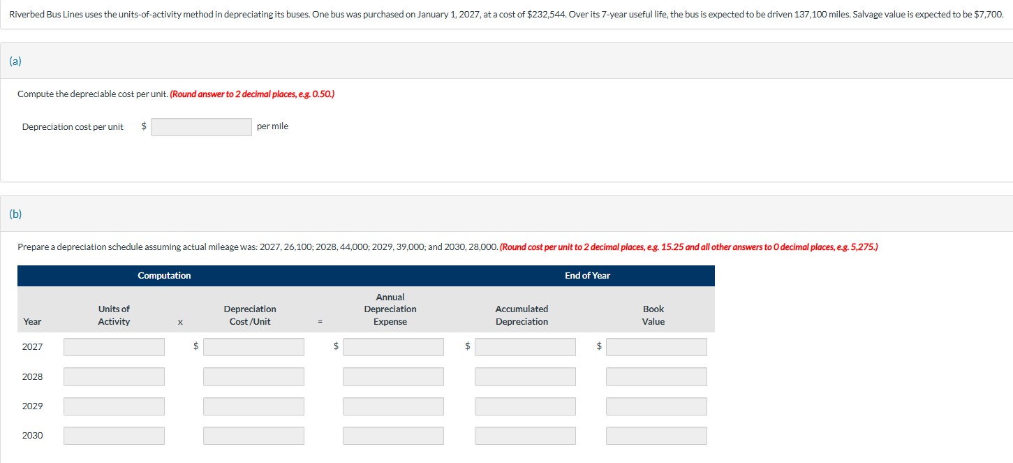 ( a ) Compute the depreciable cost per unit. (