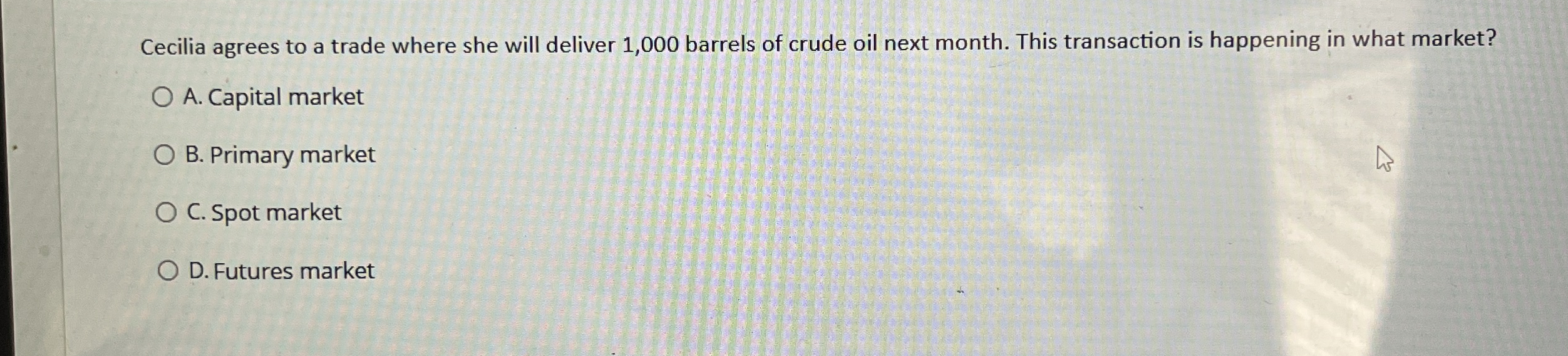 Cecilia agrees to a trade where she will deliver