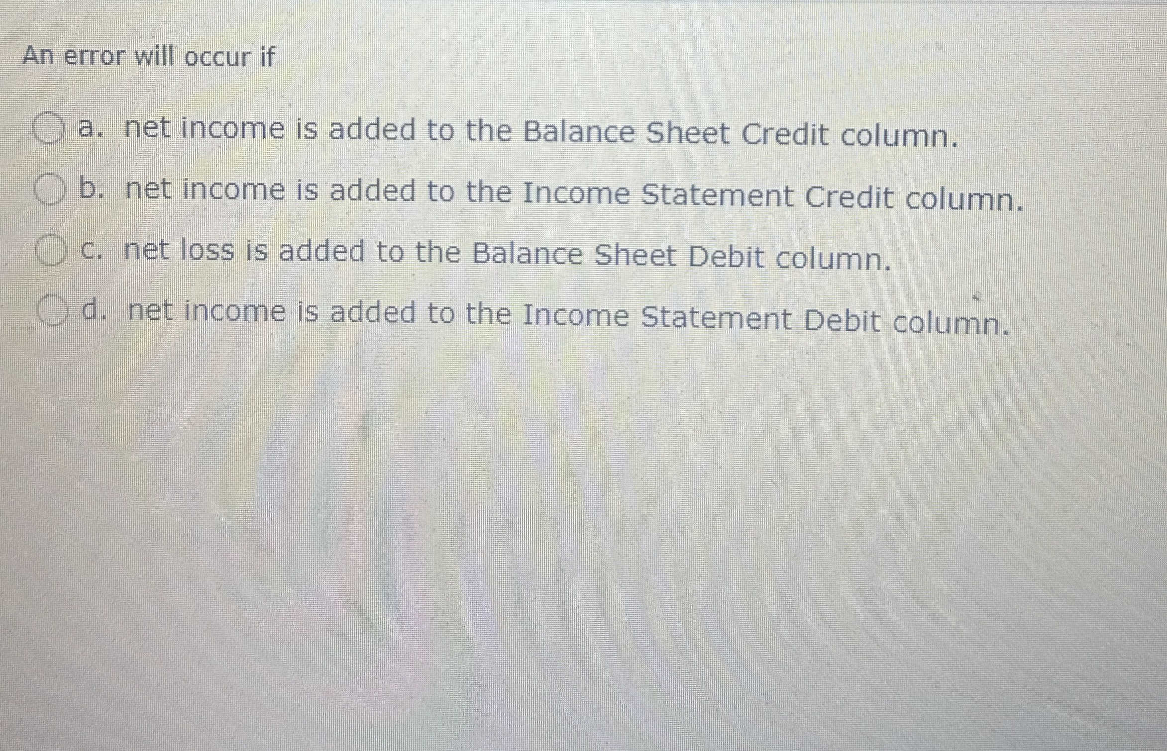 An error will occur if a . net income is added to