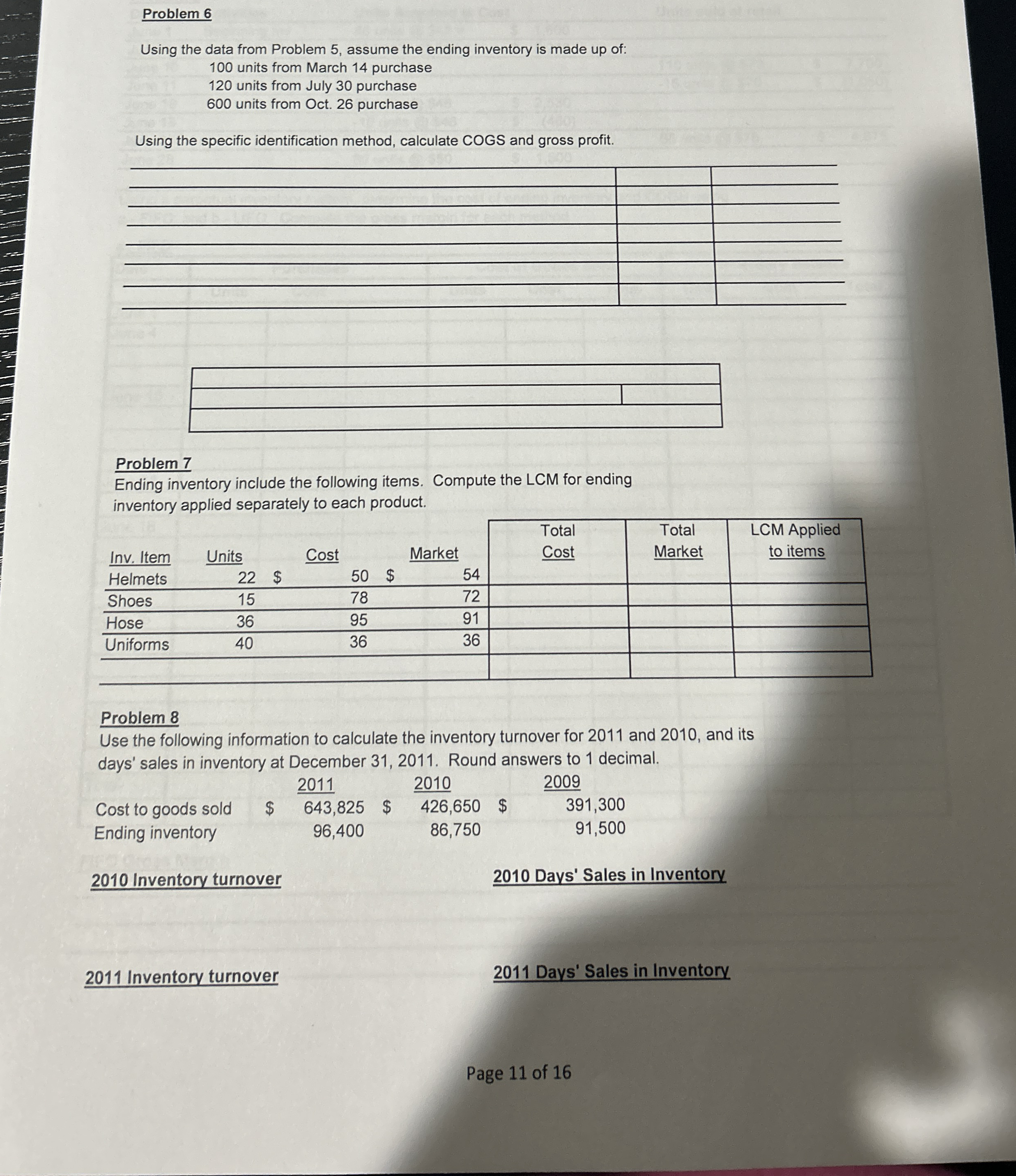 Problem 6 Using the data from Problem 5 , assume
