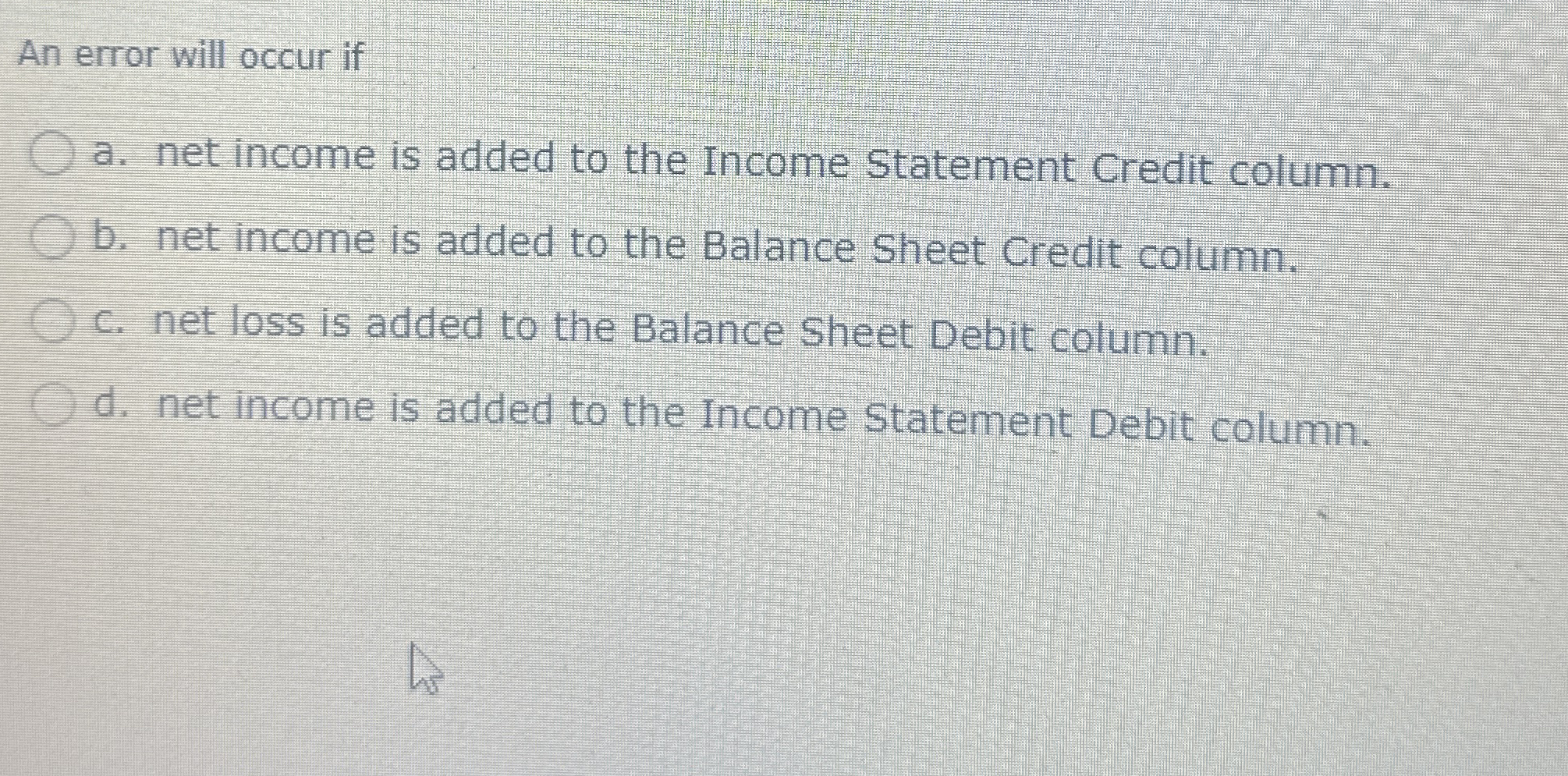 An error will occur if a . net income is added to