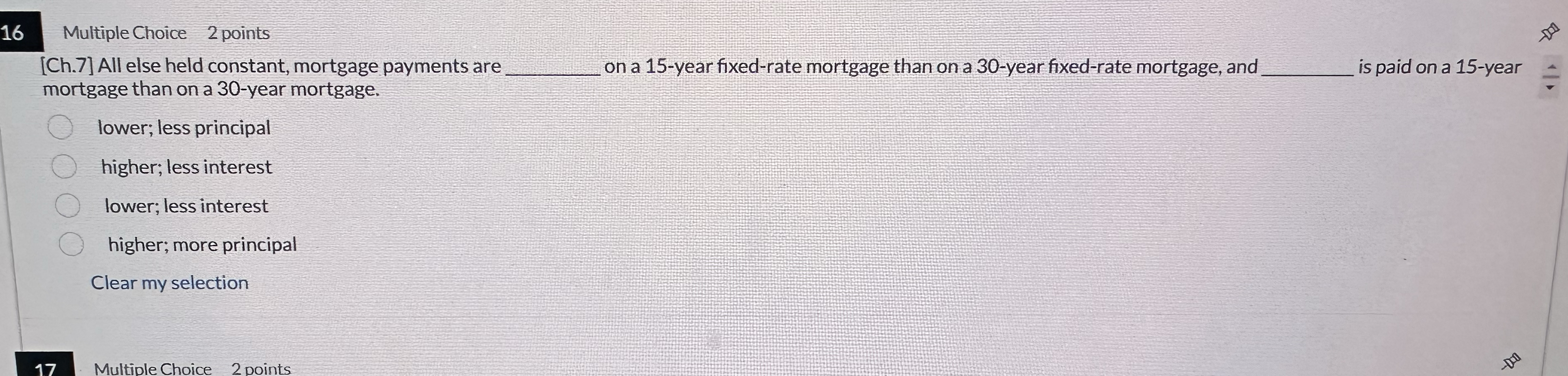 1 6 Multiple Choice 2 points [ Ch . 7 ] All else