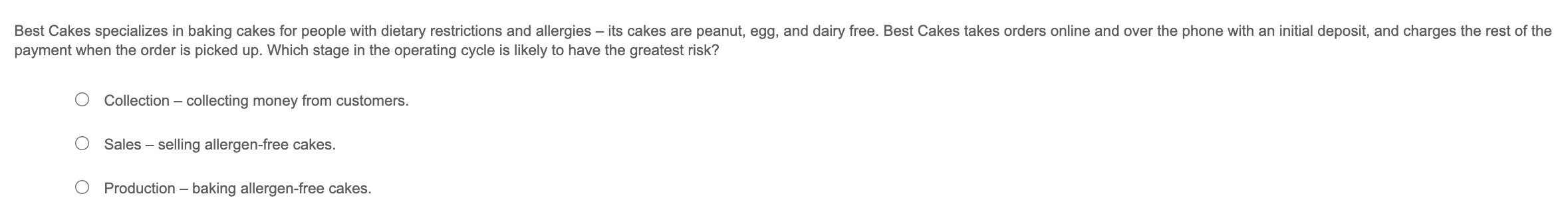 payment when the order is picked up . Which stage