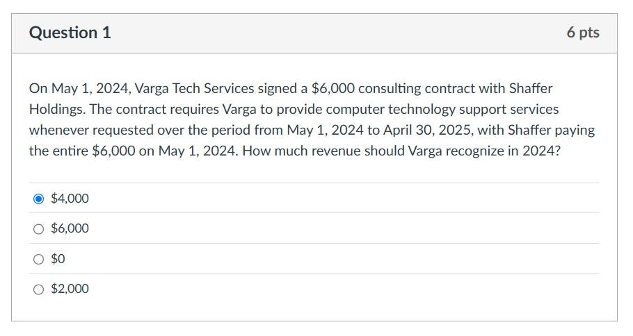 Question 1 On May 1 , 2 0 2 4 , Varga Tech
