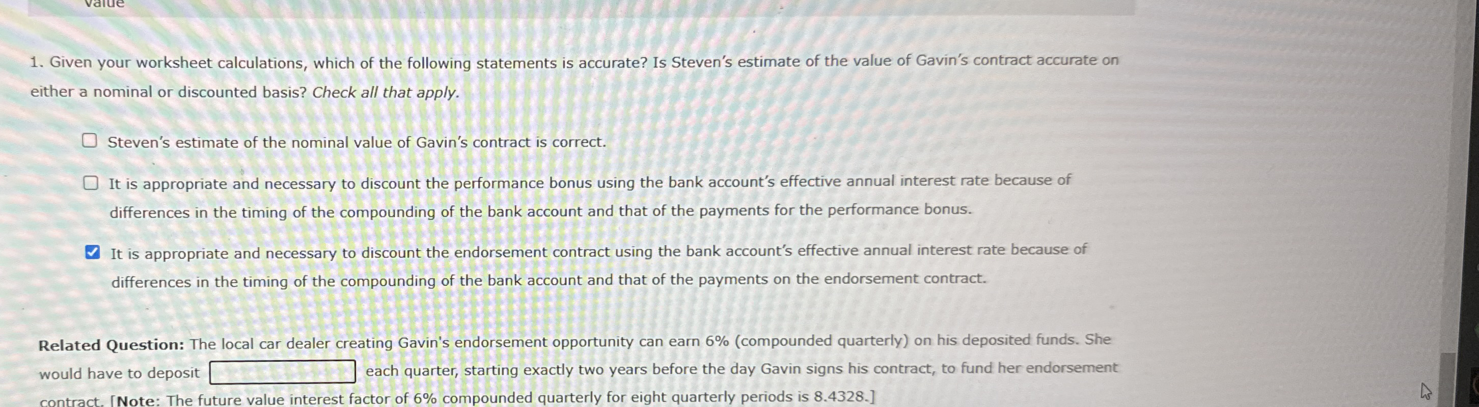 Given your worksheet calculations, which of the