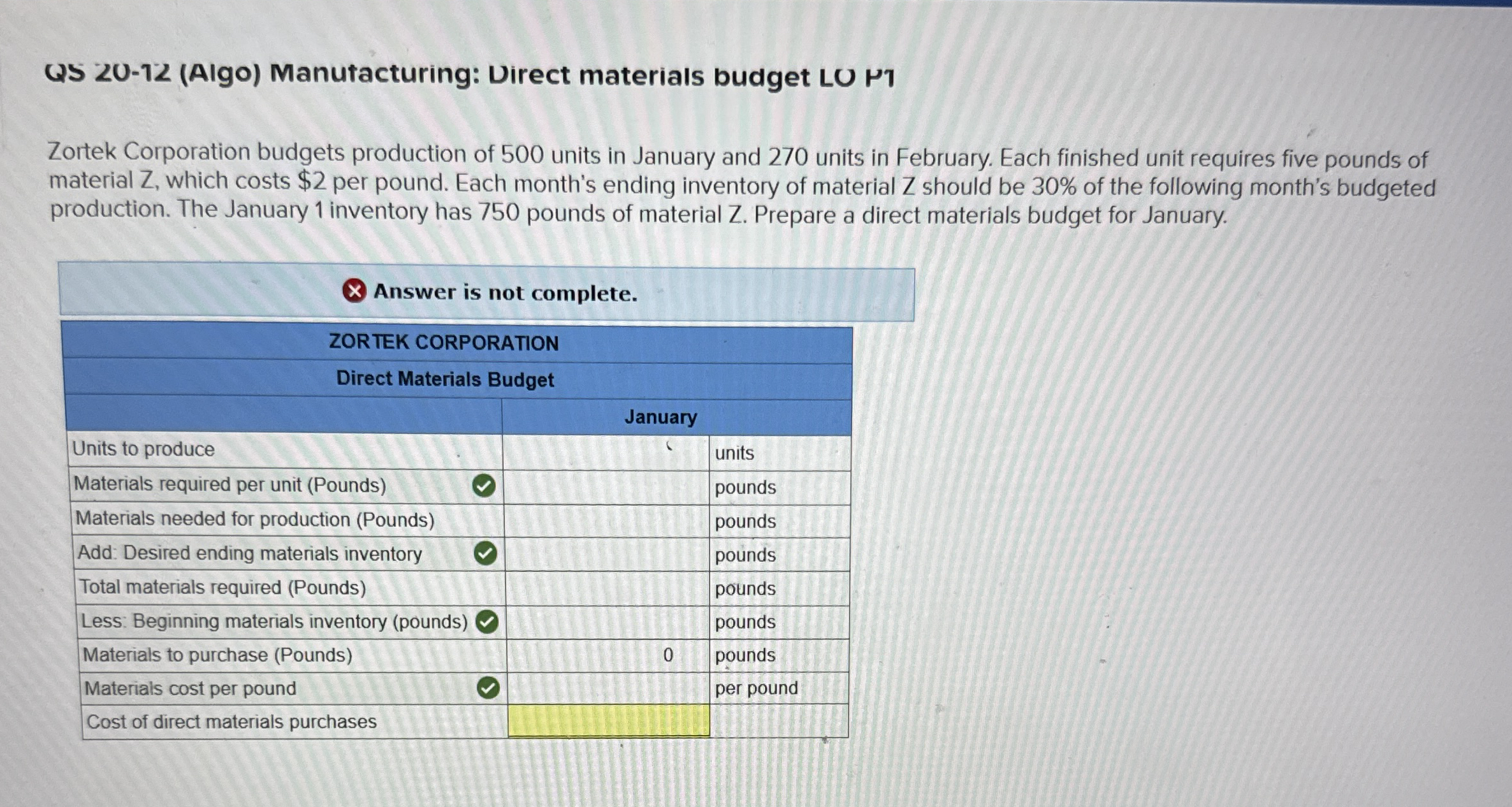 QS 2 0 - 1 2 ( Algo ) Manutacturing: Uirect