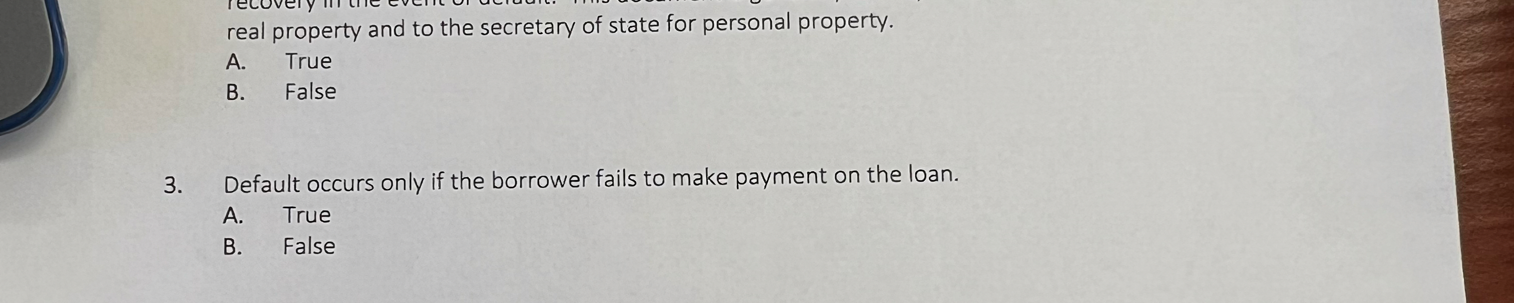3 . Default occurs only if the borrower fails to
