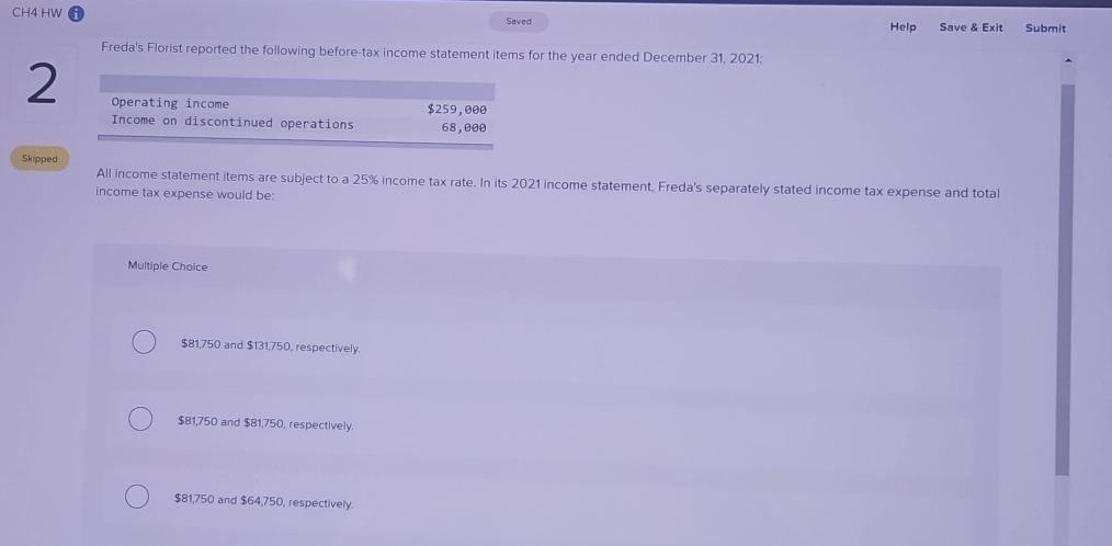 CH 4 HW ( i ) Freda's Florist reported the