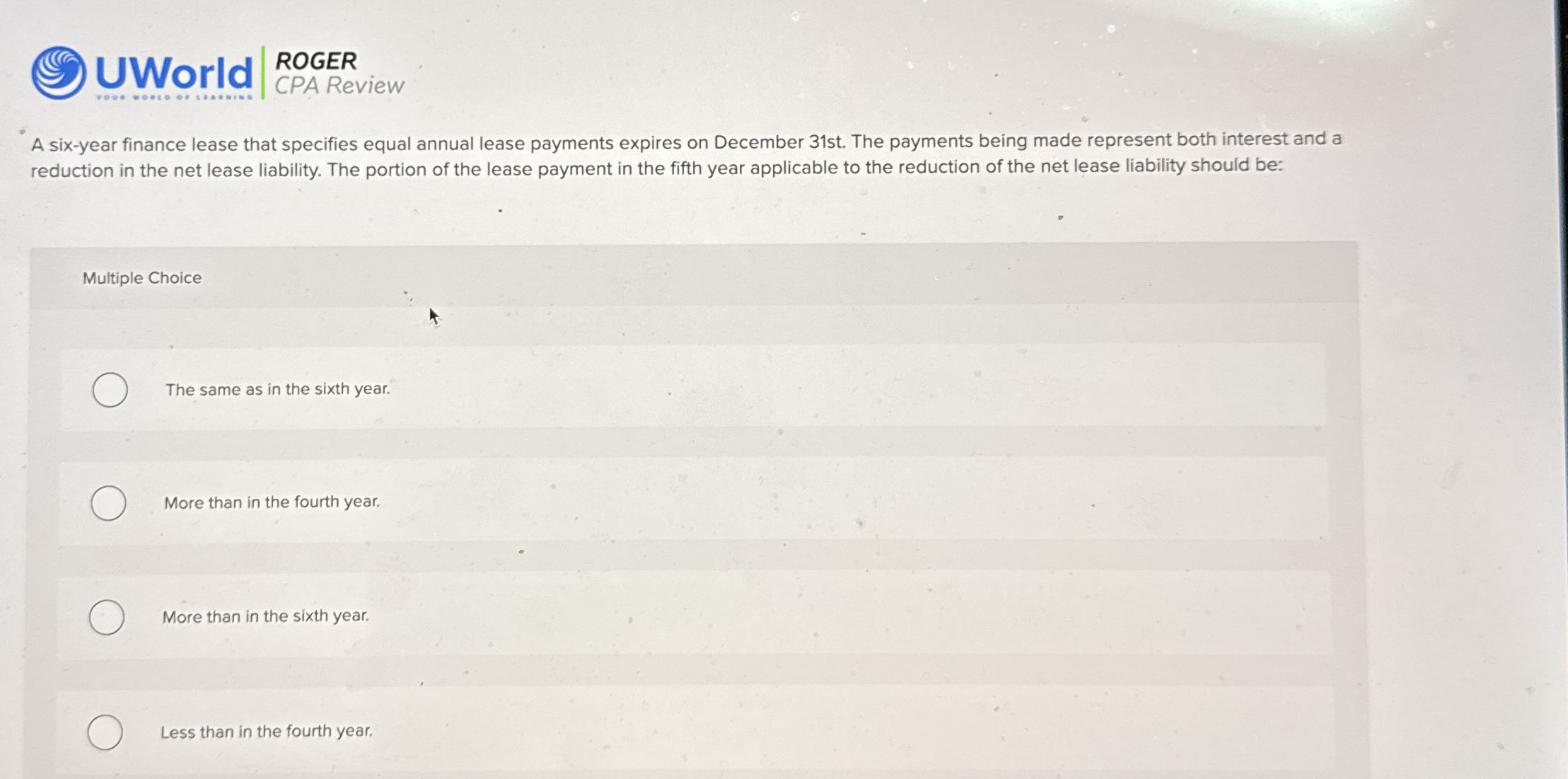 ( 6 ) UWorld ROGER CPA Review A six - year