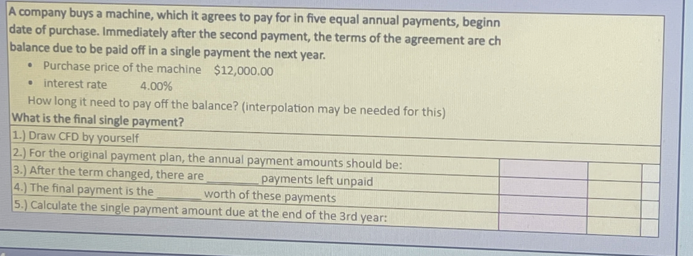 A company buys a machine, which it agrees to pay