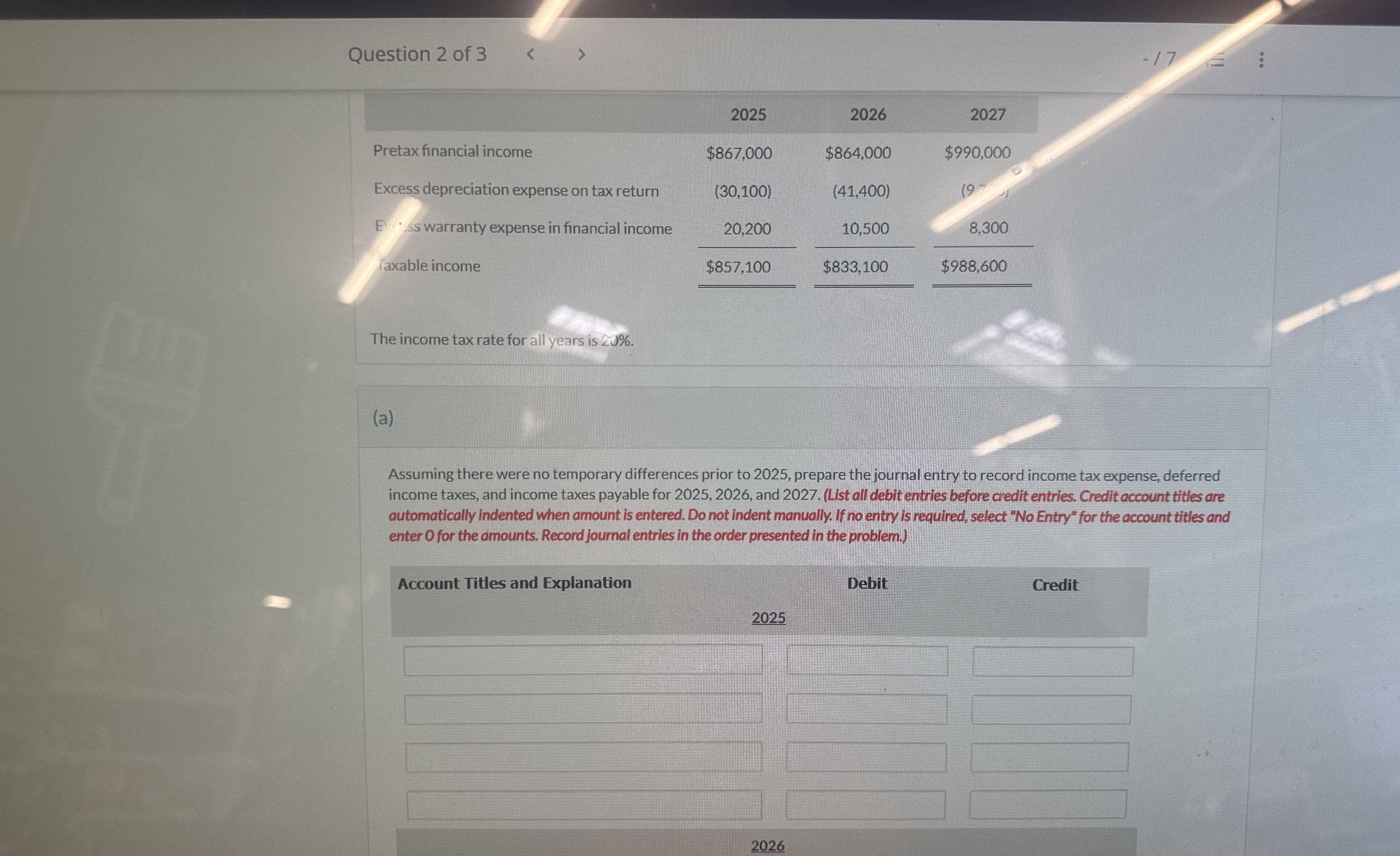 Question 2 of 3 - 1 7 \ table [ [ , 2 0 2 5 , 2 0