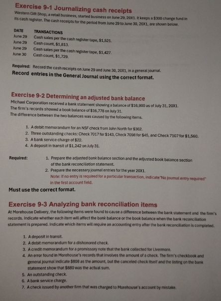 Exercise 9 - 1 Journalizing cash receiptsWestern