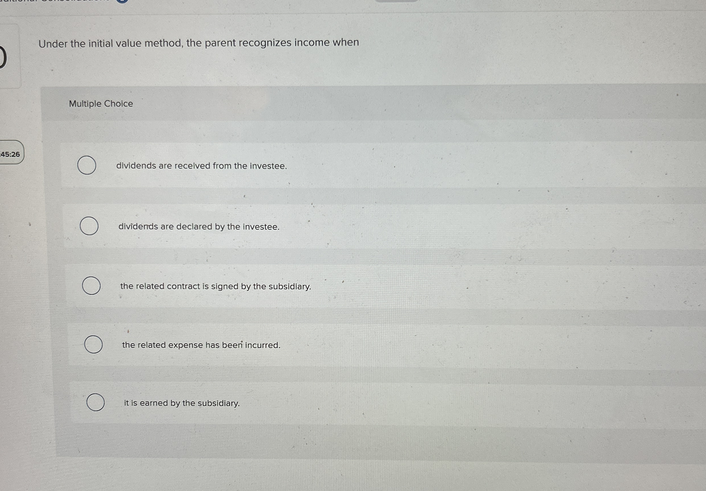 Under the initial value method, the parent
