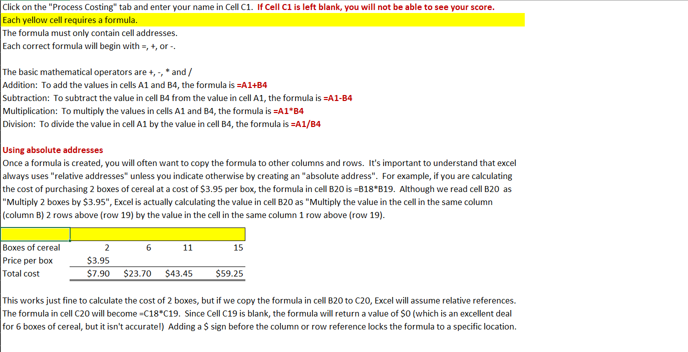 Click on the "Process Costing" tab and enter your