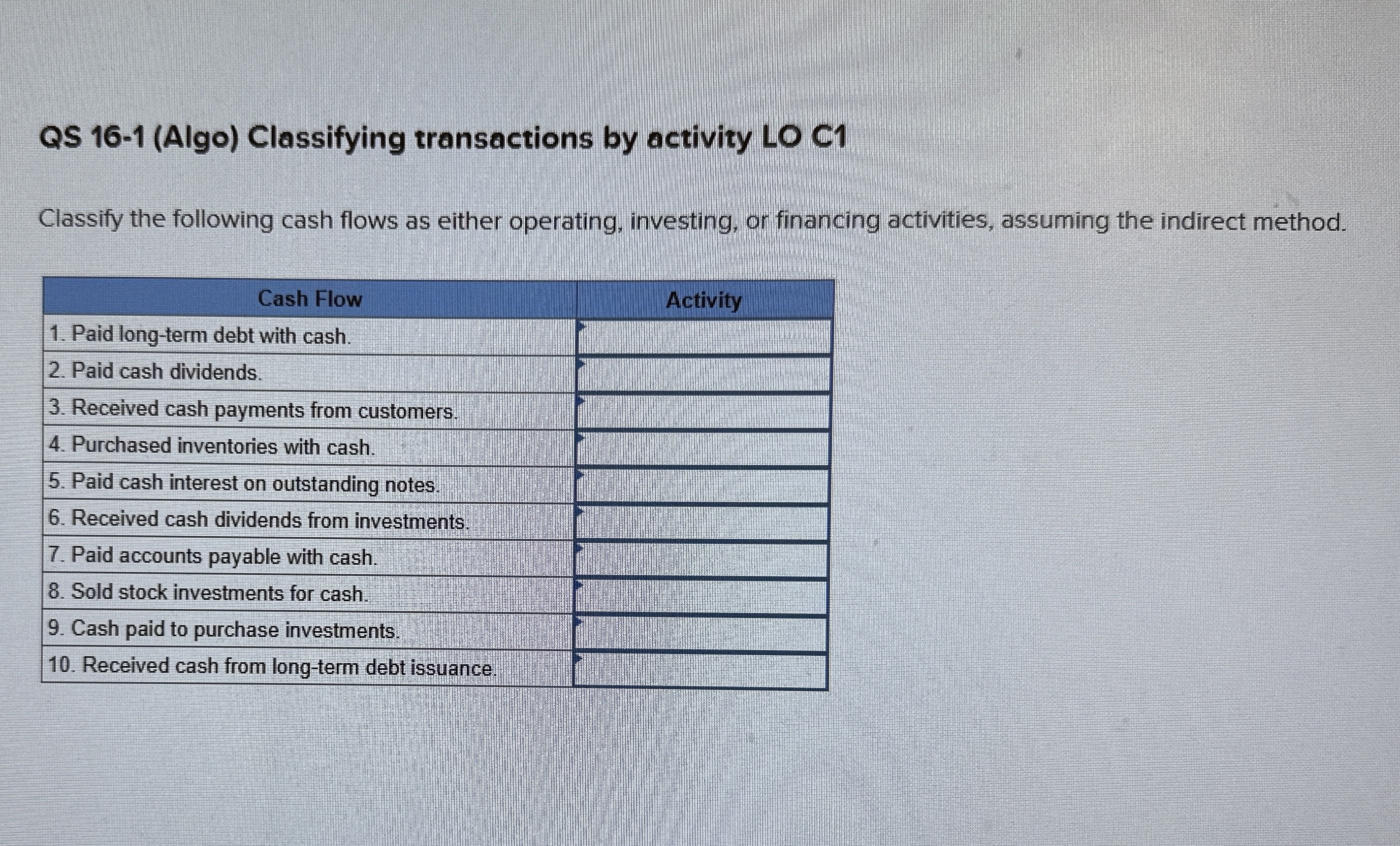 QS 1 6 - 1 ( Algo ) Classifying transactions by