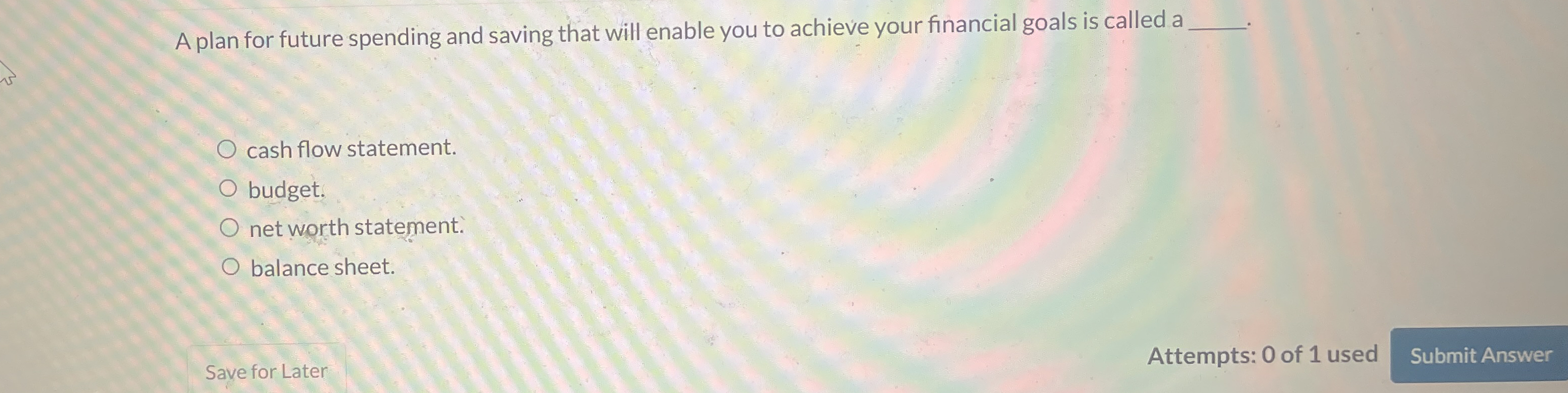 A plan for future spending and saving that will