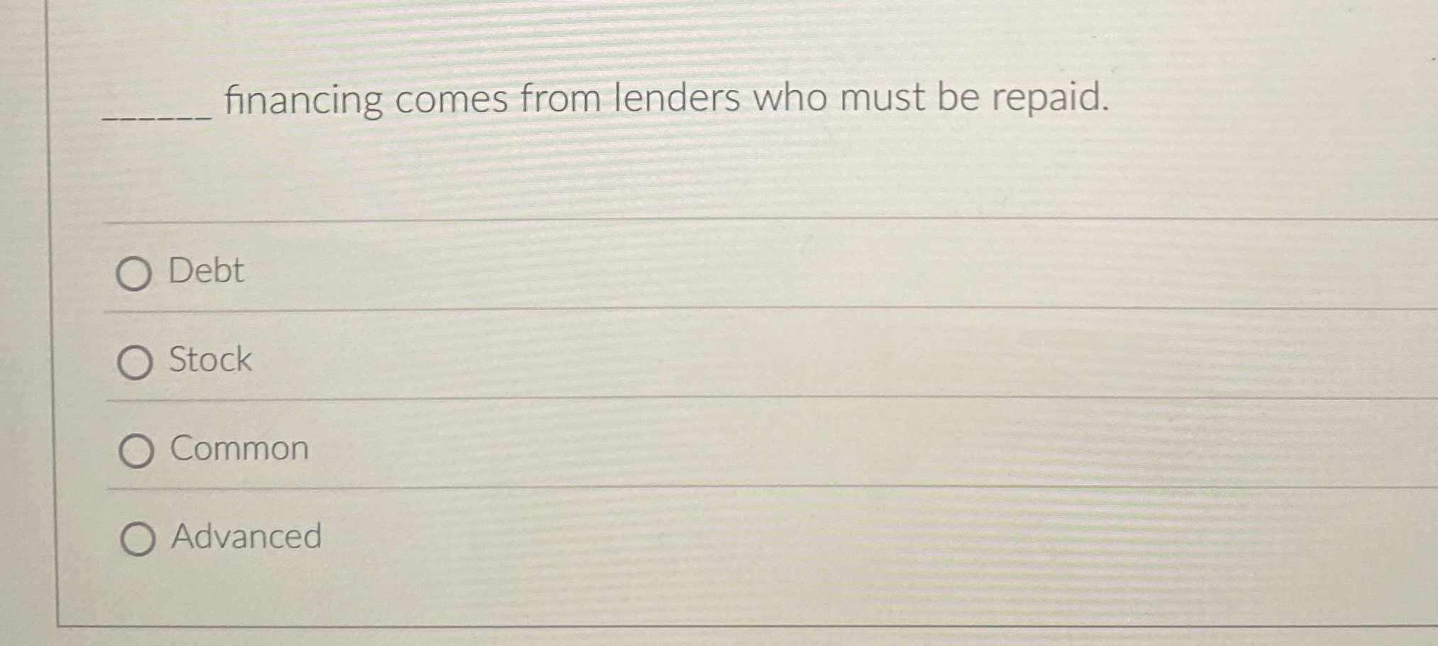 financing comes from lenders who must be repaid.
