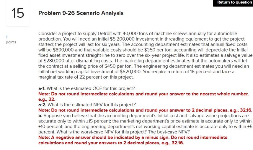 Problem 9 - 2 6 Scenario Analysis Consider a