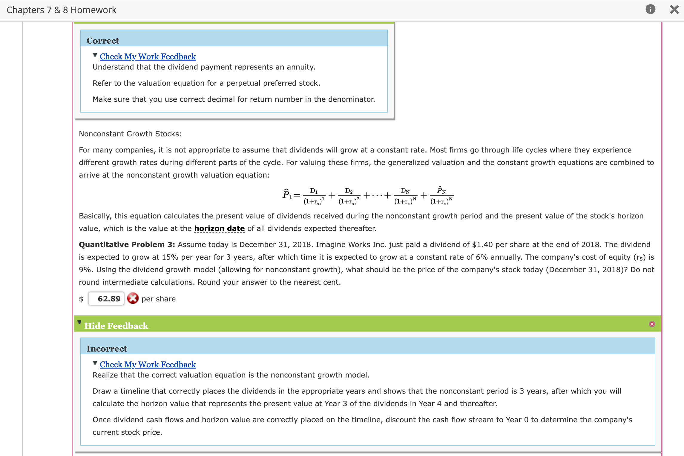 Chapter 7 & 8 : # 2 Check My Work Feedback
