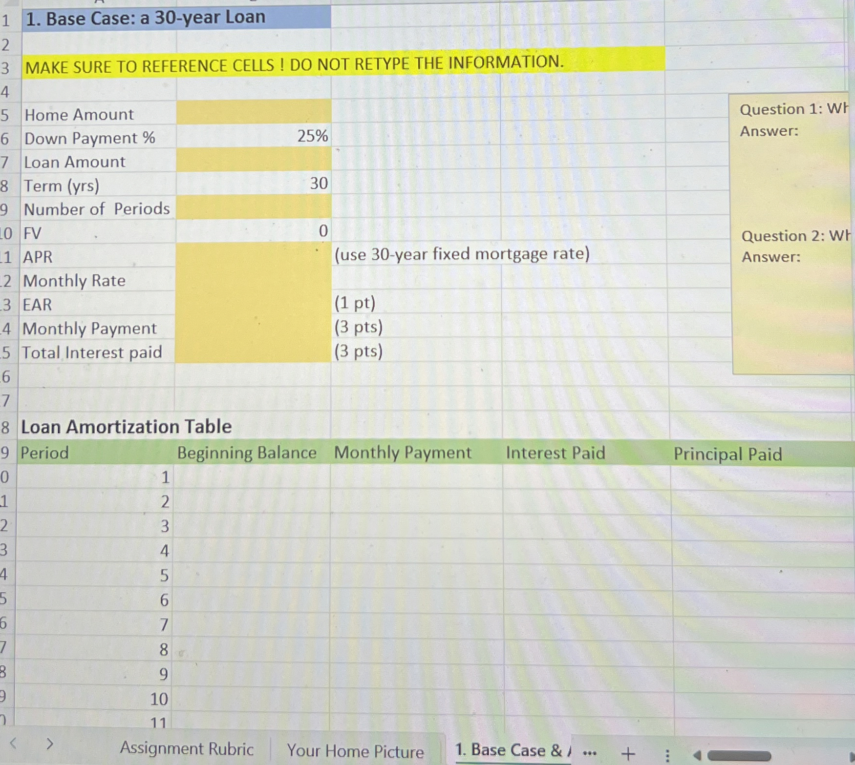 SCENARIO 1 : Base Case and Amortization Schedule