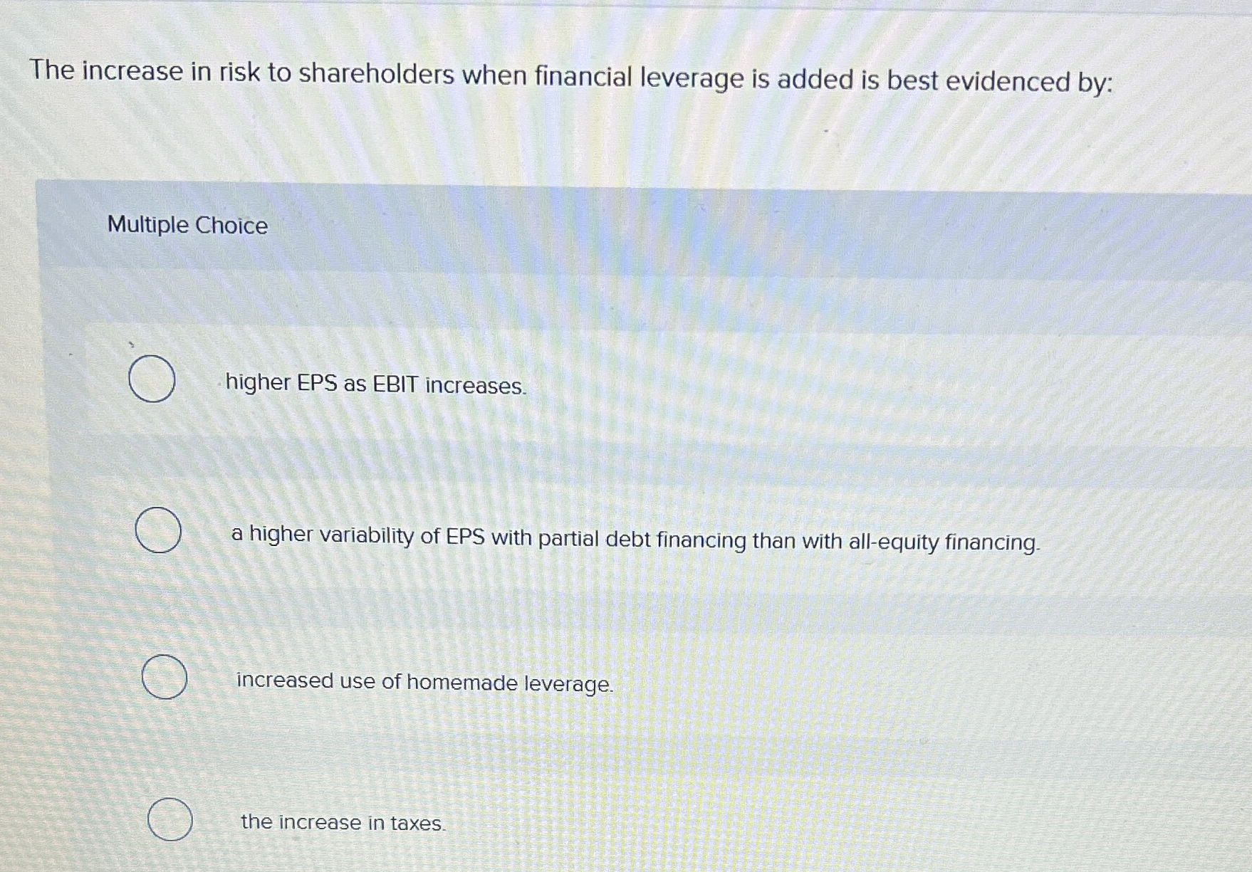 The increase in risk to shareholders when