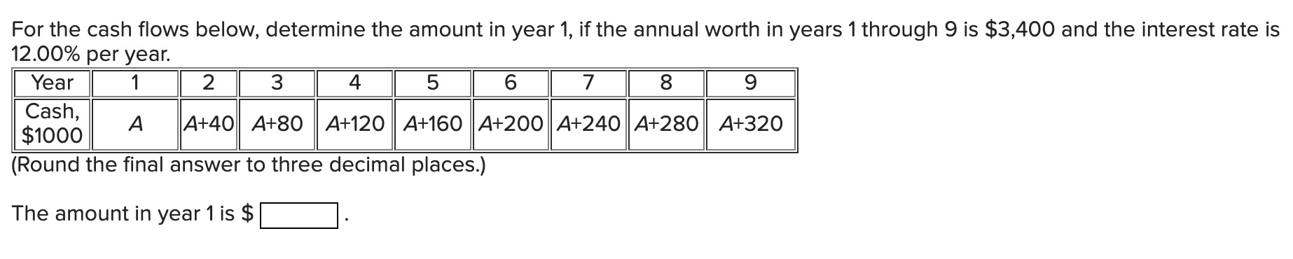 For the cash flows below, determine the amount in