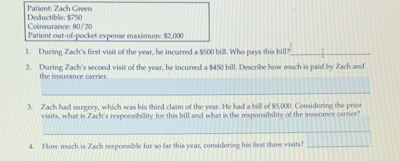 calculating coinsurance and deductible Patient: