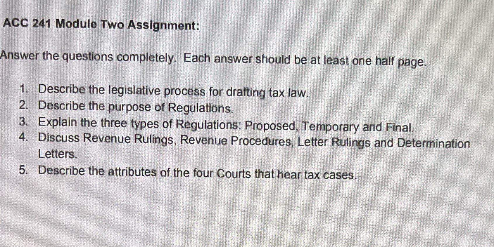 ACC 241 Module Two Assignment: Answer the