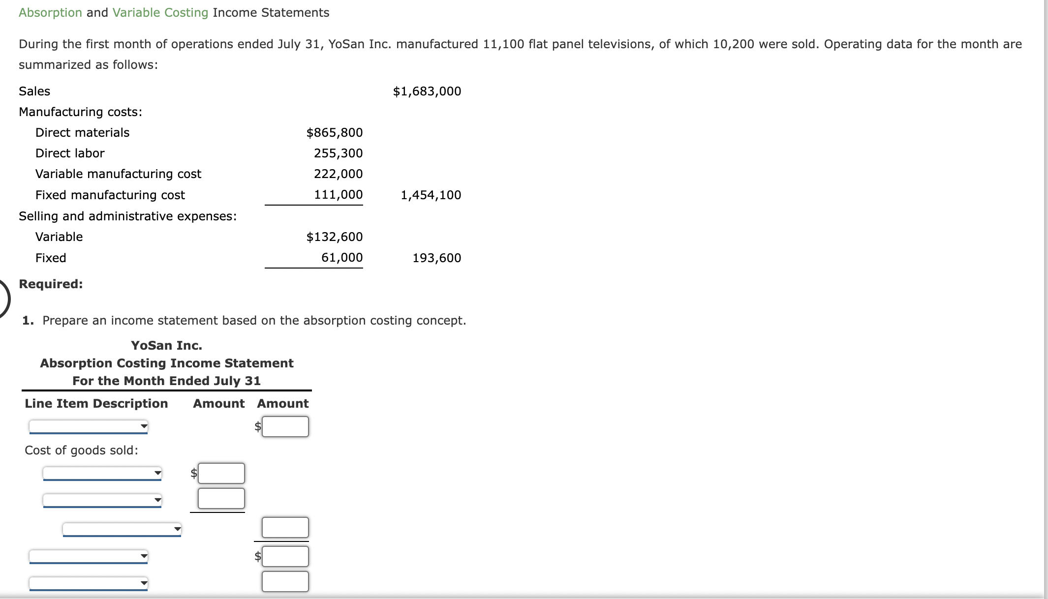 Absorption and Variable Costing Income Statements