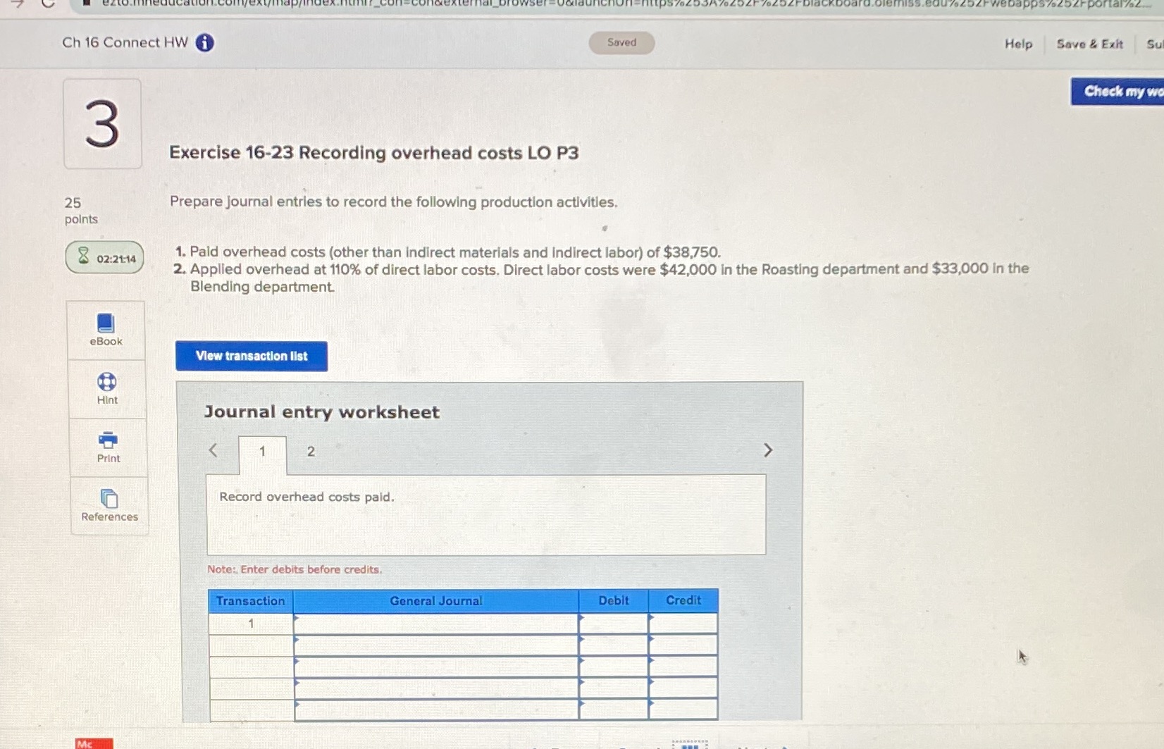 Ch 16 Connect HW Saved Help Save & Exit Su Check
