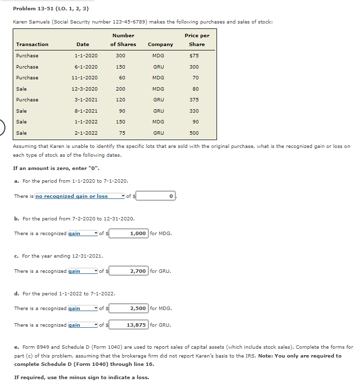 Problem 13-51 (LO. 1, 2, 3) Karen Samuels (Social