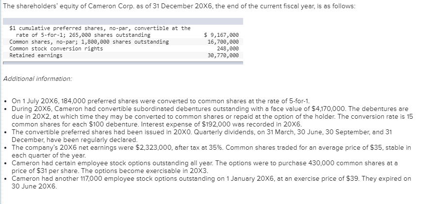 Calculate: Basic EPS, Diluted EPS Calculate