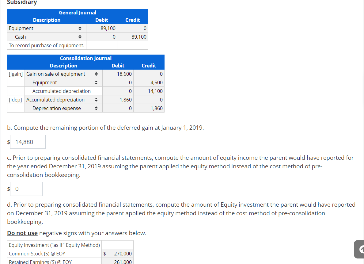 help on d, e, and f. Prepare consolidation