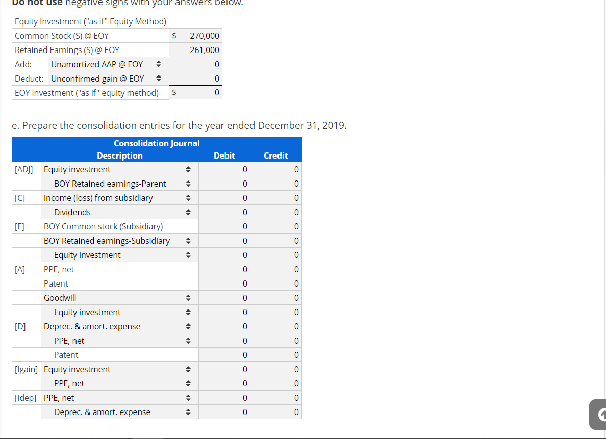 help on d, e, and f. Prepare consolidation