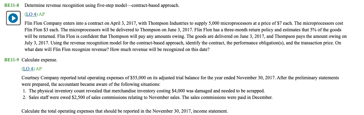 Please answer. BE11-8 Determine revenue