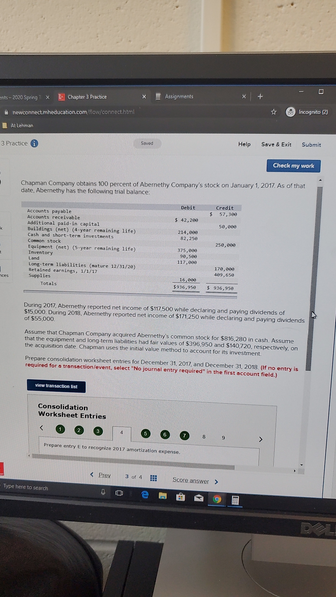 O ents - 2020 Spring 1 x |Chapter 3 Practice x
