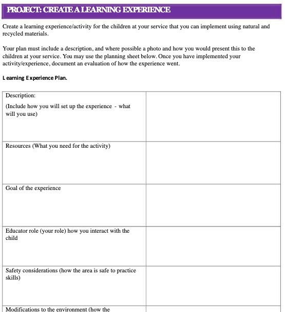 PROJECT: CREATE A LEARNING EXPERIENCE Create a