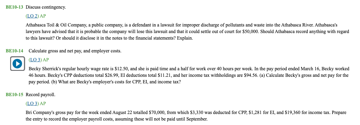 Please answer. BE10-10 Record estimated liability