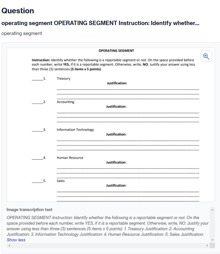 Question operating segment OPERATING SEGMENT