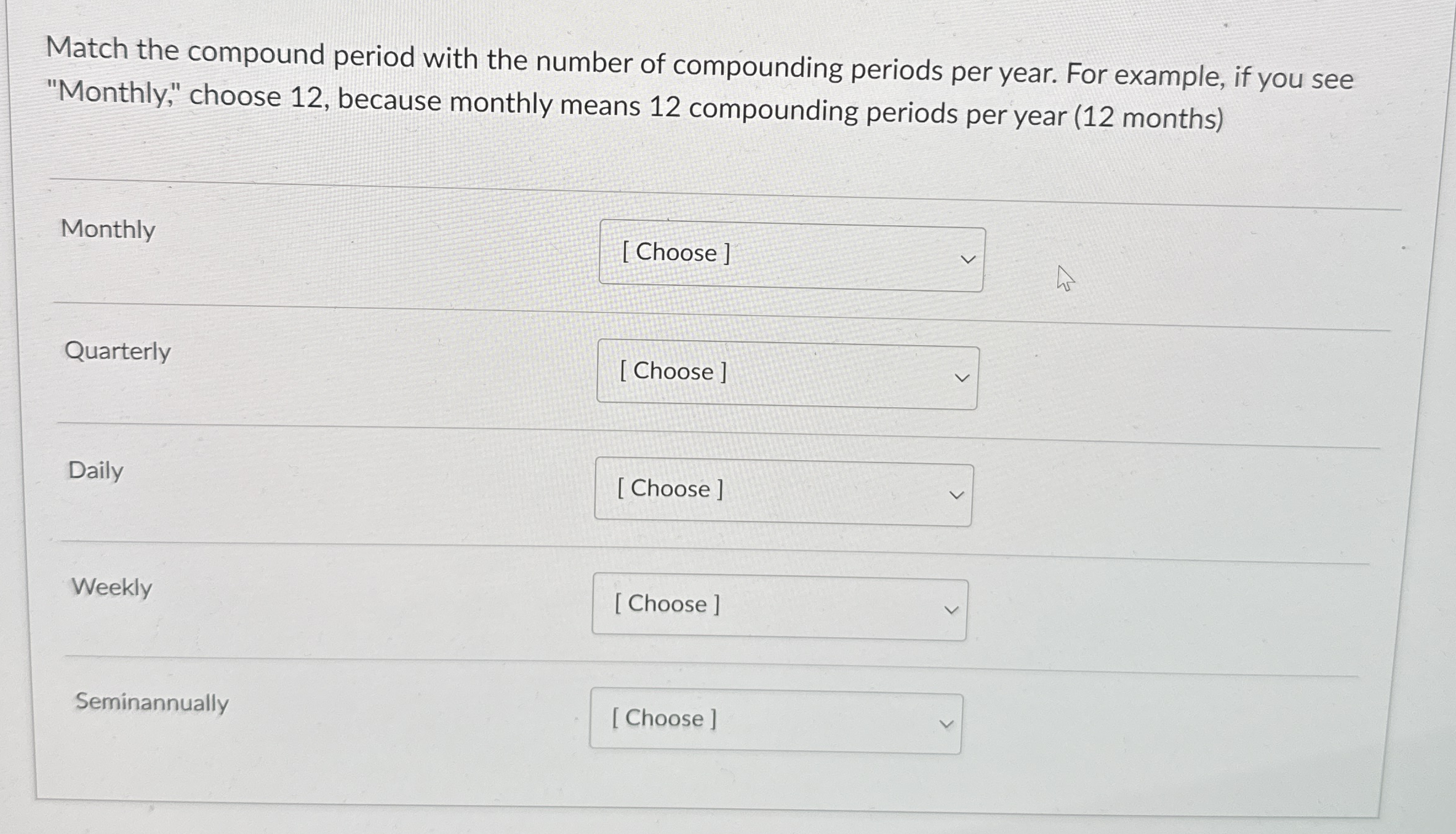 Match the compound period with the number of