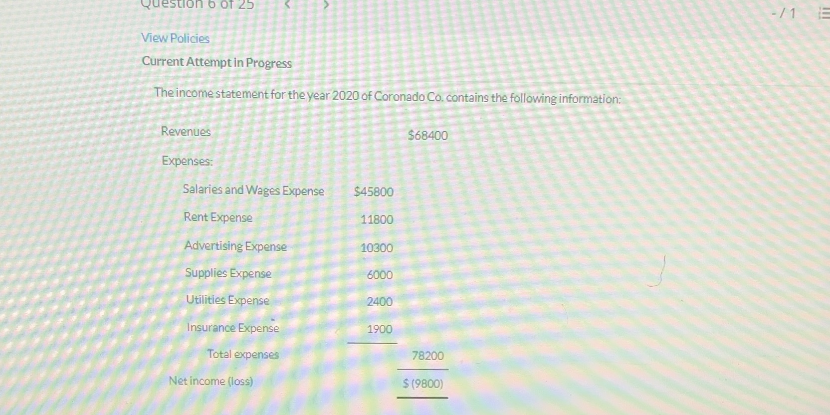 Question 6 Of 25 -/1 E View Policies Current