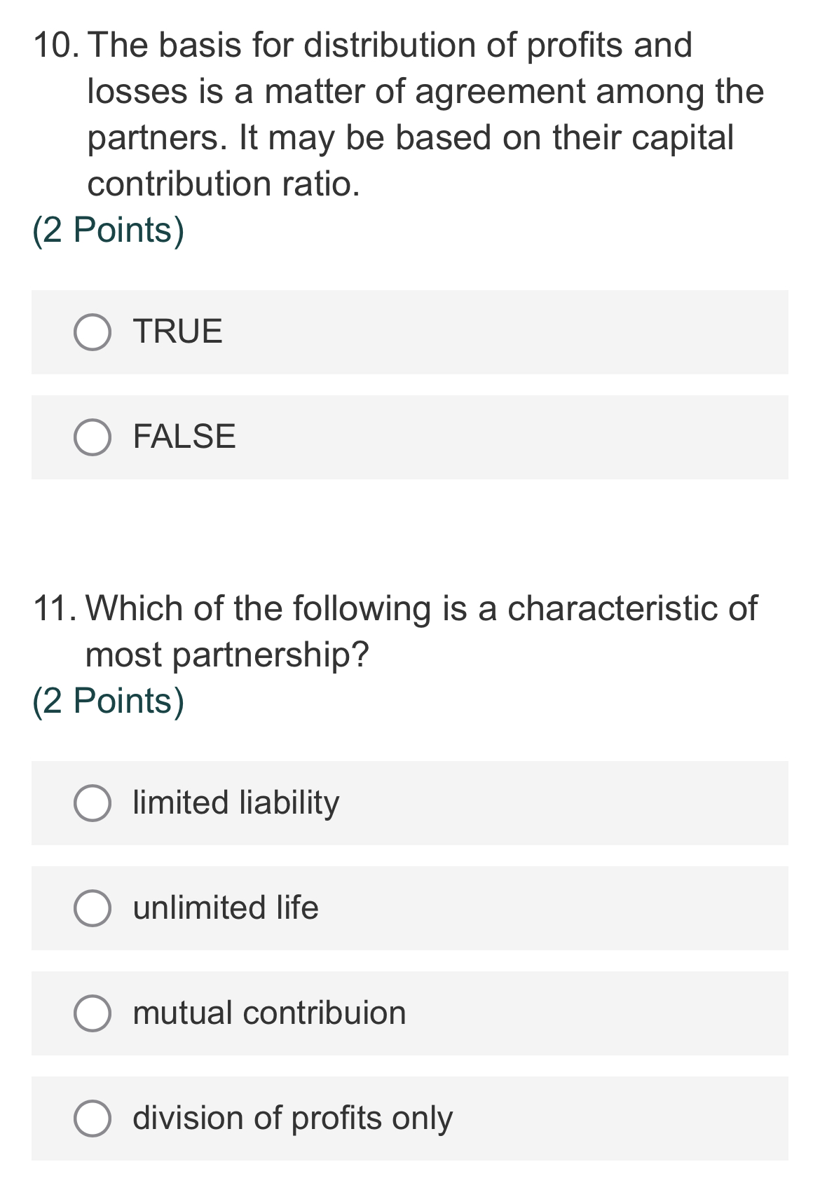 10. The basis for distribution of profits and