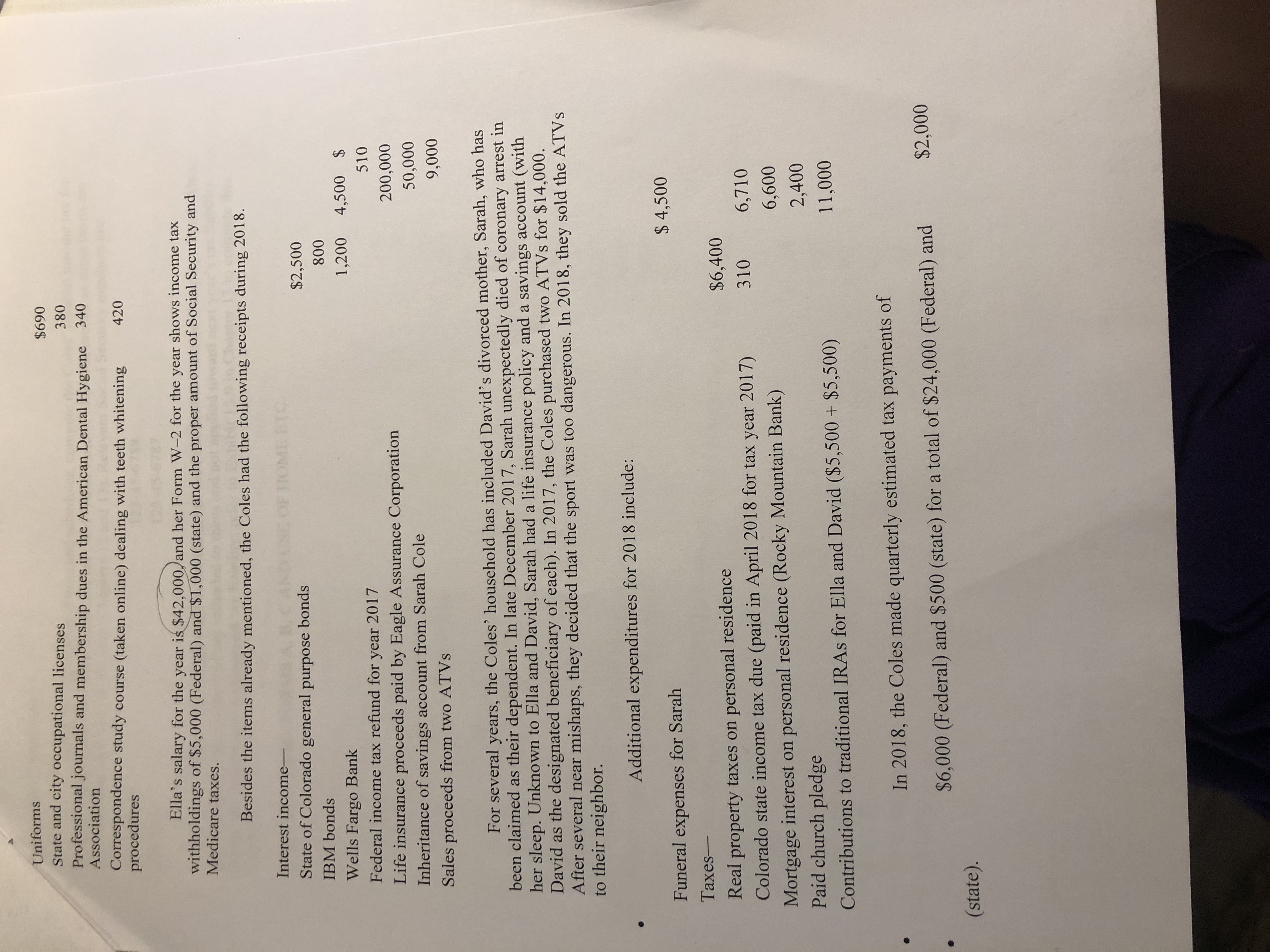 Problem is for the 2018 tax year. FORM 1040 ALSO,