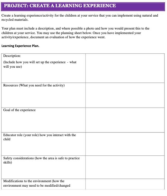 PROJECT: CREATE A LEARNING EXPERIENCE Create a