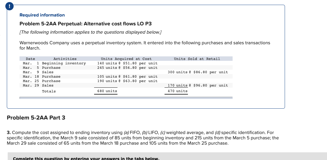Required information Problem 5-2AA Perpetual: